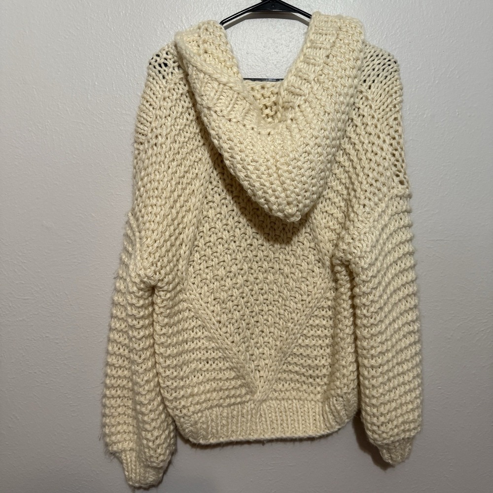 Greylin Anthropologie Chunky Cardigan Sweater With Hood Ivory Small Boho Comfy - Picture 9 of 9